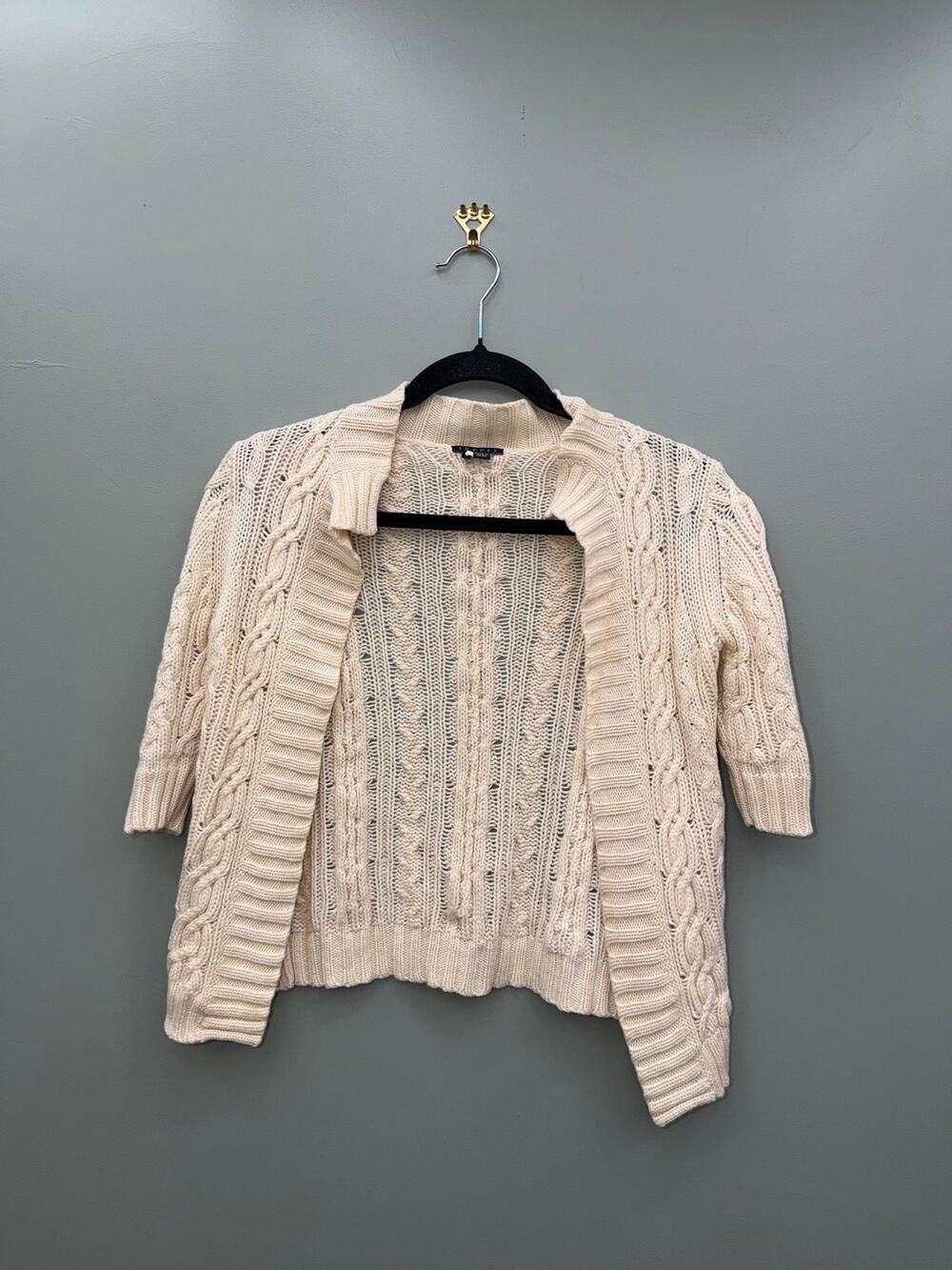 Theory 100% Cashmere Cable Knit Open Cardigan Cream Size P